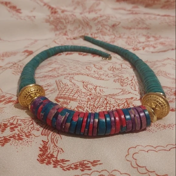 Vintage slinky beaded colorful wood rope necklace - Picture 3 of 6